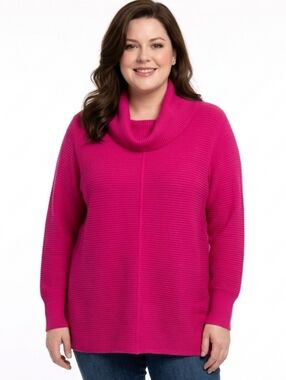Cyrus Magenta Pink Ribbed Cowl Neck Sweater Size 2X